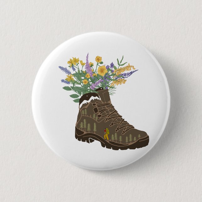 Wildflowers in Hiking Boot Camping Trucker Hat 6 Cm Round Badge (Front)