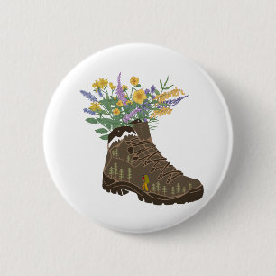 Wildflowers in Hiking Boot Camping Trucker Hat 6 Cm Round Badge