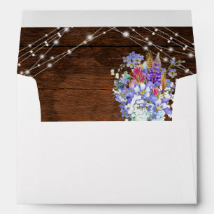 Wildflowers in Mason Jar Light Strings Rustic Wood Envelope