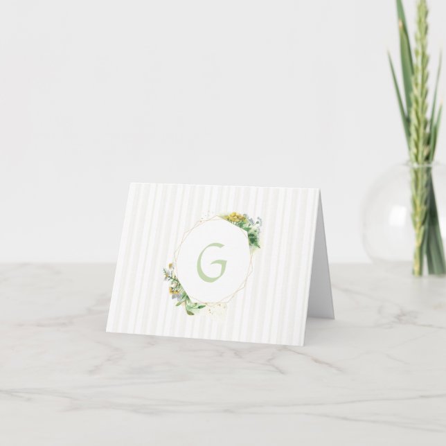 Wildflowers in Moss Monogram Note Card (Front)