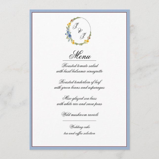 Wildflowers in Primary Colours Menu Card (Front)