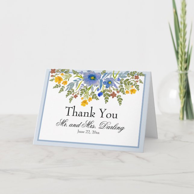 Wildflowers in Primary Colours Thank You Card (Front)