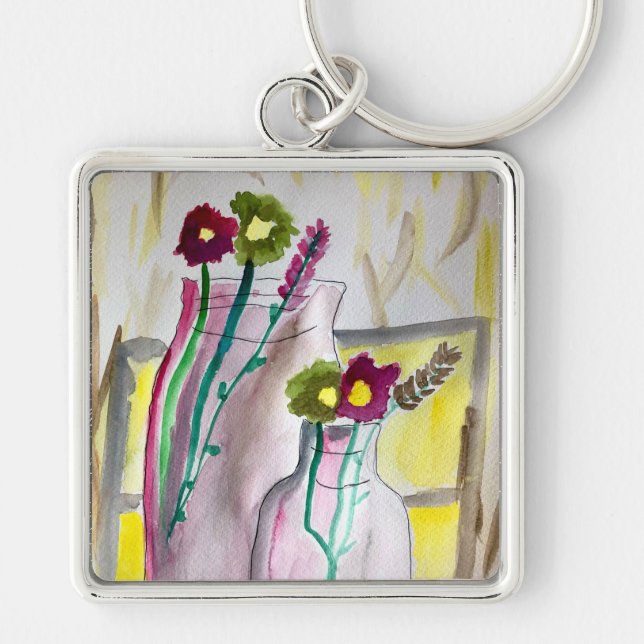 Wildflowers in vase abstract art key ring (Front)
