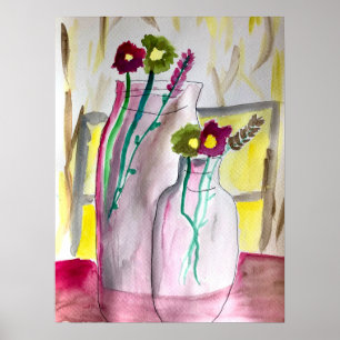 Wildflowers in vase abstract art poster
