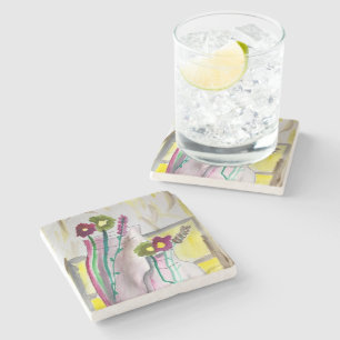 Wildflowers in vase abstract art stone coaster