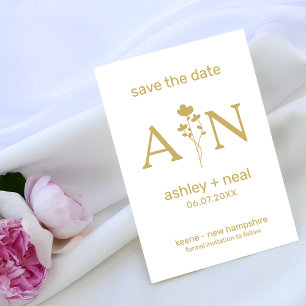 Wildflowers & Initial for Wedding Save the Date Rubber Stamp