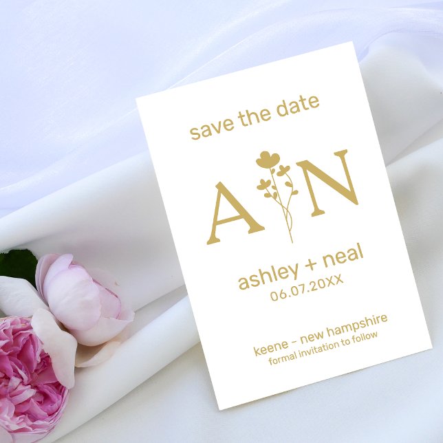 Wildflowers & Initial for Wedding Save the Date Rubber Stamp (Creator Uploaded)
