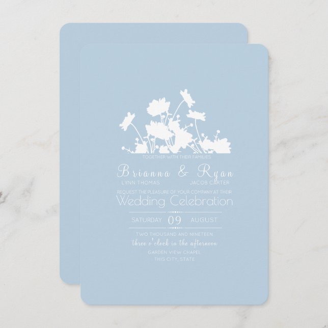 Wildflowers Ink Cornflower Blue Invitation (Front/Back)