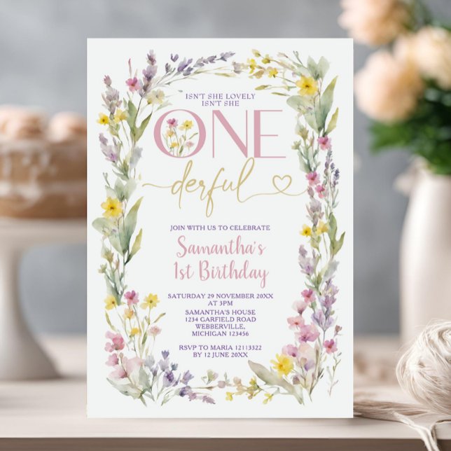 Wildflowers Isn't She Onederful 1st Birthday Invitation (Creator Uploaded)