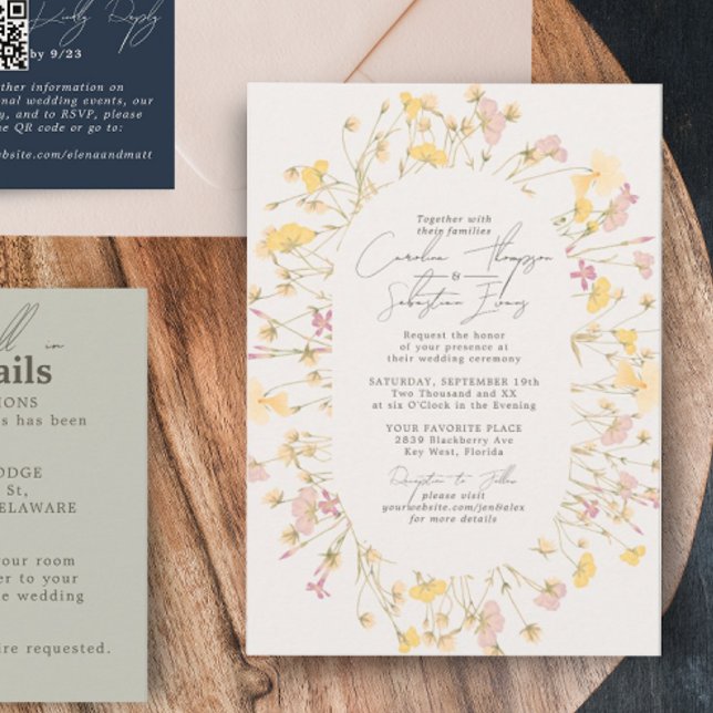 Wildflowers Ivory Double Arch Frame Wedding  Invitation (Creator Uploaded)