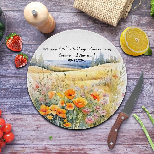 Wildflowers Landscape 15th Wedding Anniversary Cutting Board (Creator Uploaded)