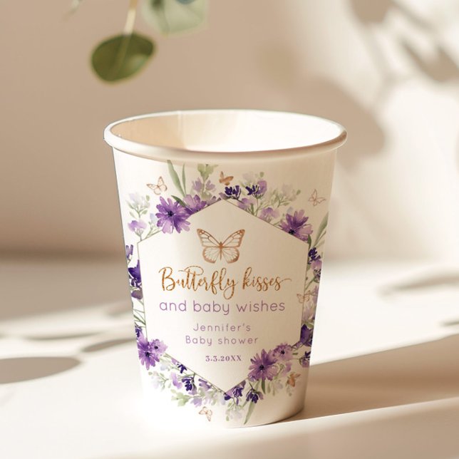 Wildflowers lavender Butterfly kisses baby shower Paper Cups (Creator Uploaded)