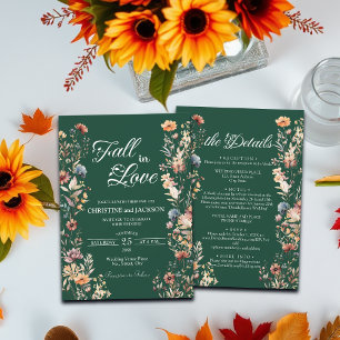 Wildflowers Leaf Fall in Love and Details Wedding Invitation