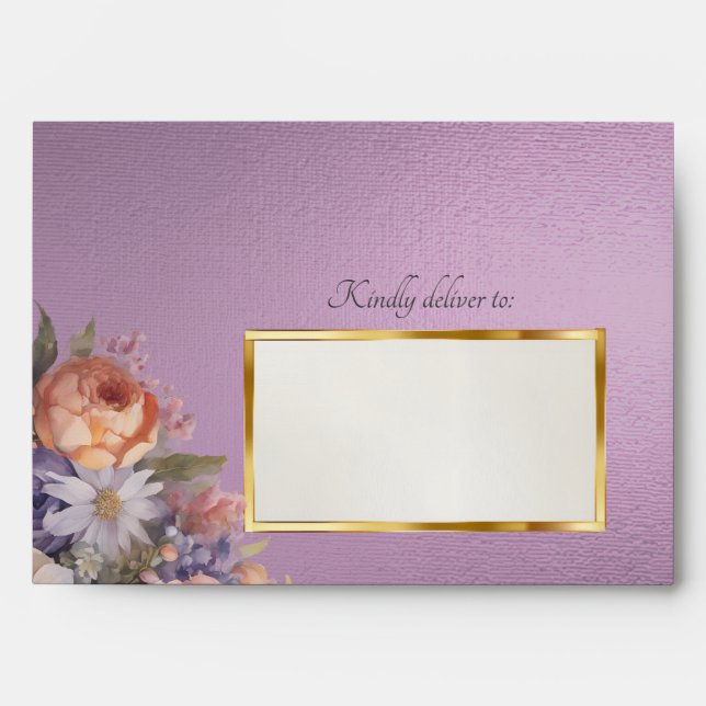 Wildflowers & Leaf Monogram - Lavender Envelope (Front)