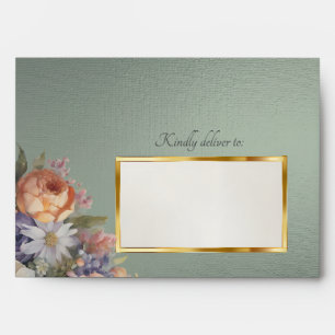 Wildflowers & Leaf Monogram - Sage Envelope