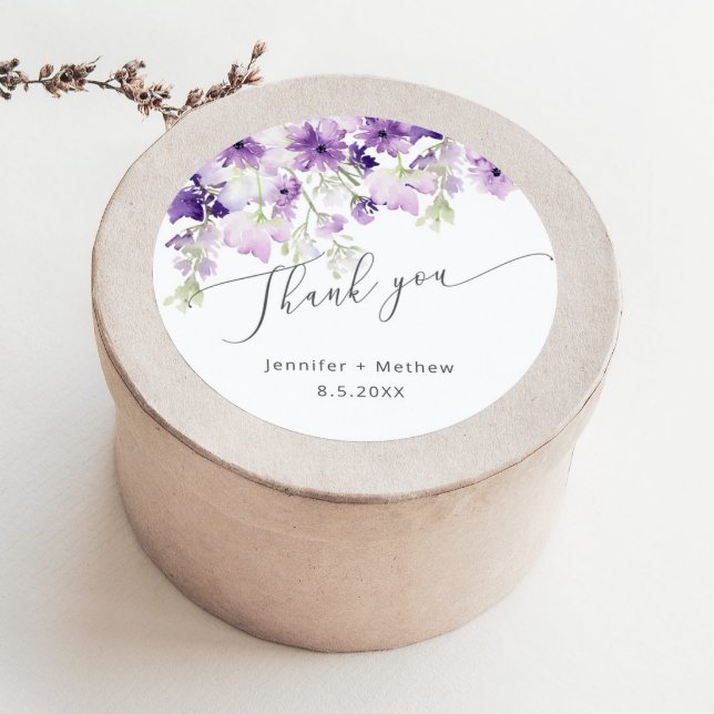 Wildflowers lilac purple wedding favour classic round sticker (Creator Uploaded)