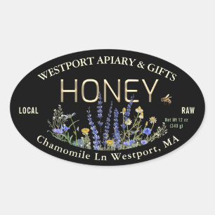 Wildflowers Local Raw Honey Label Bee Black Gold