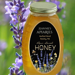 Wildflowers Local Raw Honey Label Bee Black Gold