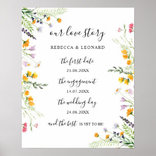 Wildflowers love story timeline wedding sign