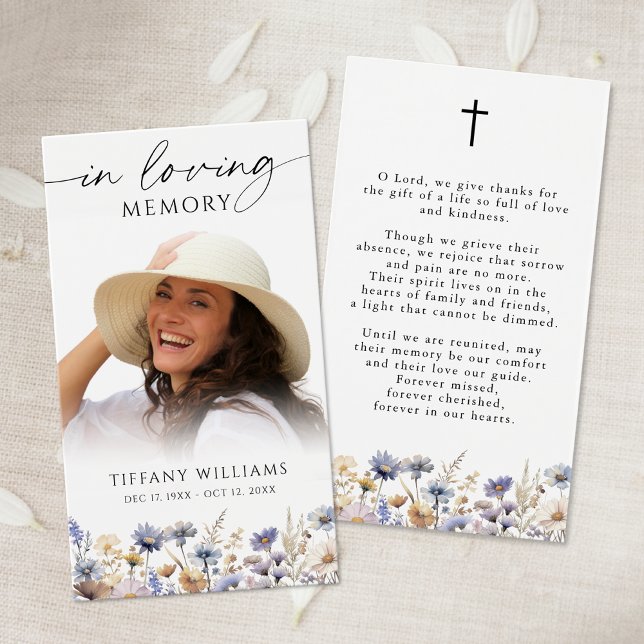 Wildflowers Loving Memory Cross Photo Prayer Card (Creator Uploaded)