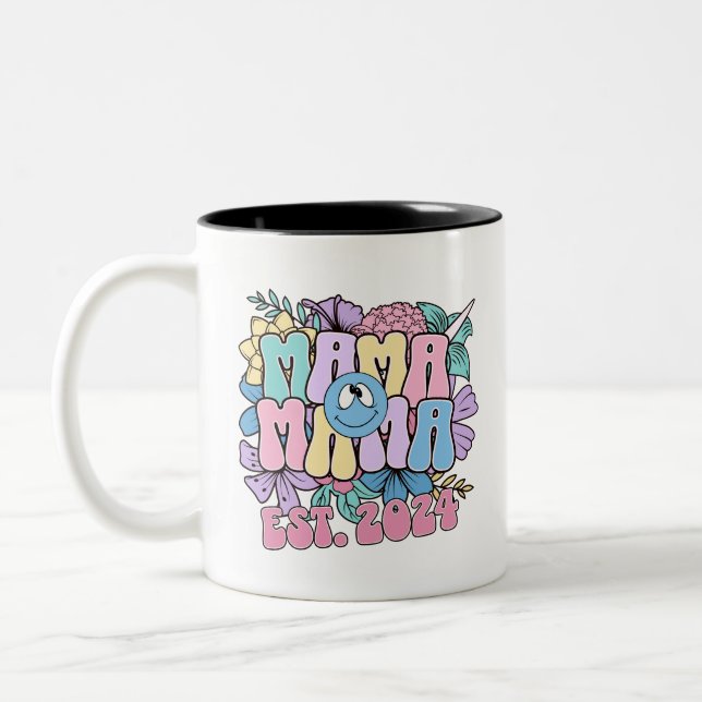 Wildflowers Mama Est 2024 Pregnancy Announcement  Two-Tone Coffee Mug (Left)