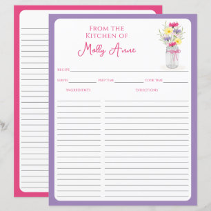 Wildflowers Mason Jar Purple & Pink Recipe Sheets