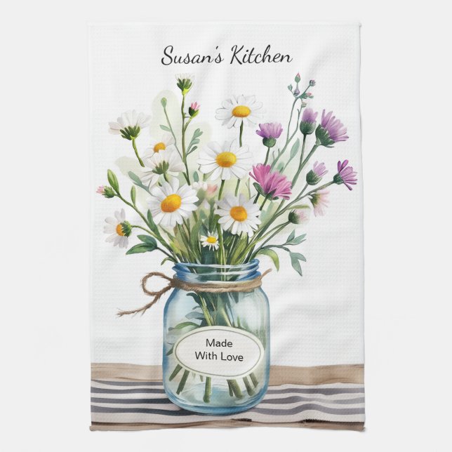 Wildflowers Mason Jar Tea Towel (Vertical)
