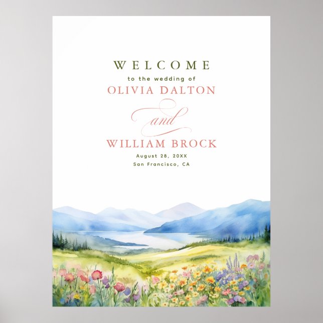 Wildflowers Meadow and Meadow Wedding Welcome Sign (Front)