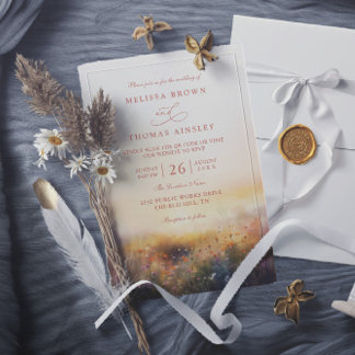 Wildflowers Meadow Earthy Elegant QR Code Wedding Invitation