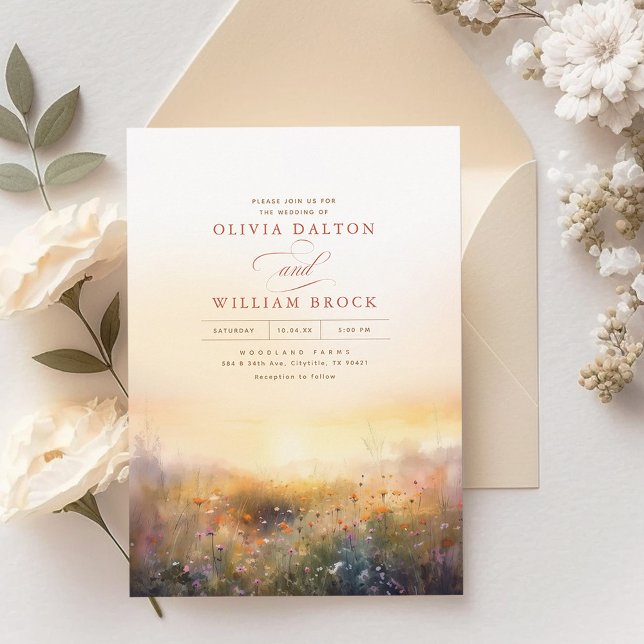 Wildflowers Meadow Earthy Elegant Wedding  Invitation (Creator Uploaded)
