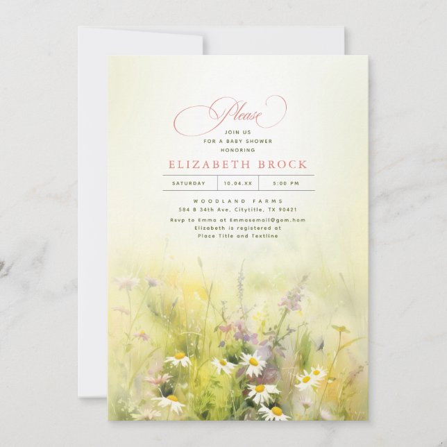 Wildflowers Meadow Elegant Baby Shower Invitation (Front)