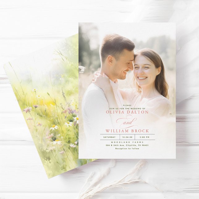 Wildflowers Meadow Elegant Romantic Wedding Photo Invitation (Creator Uploaded)