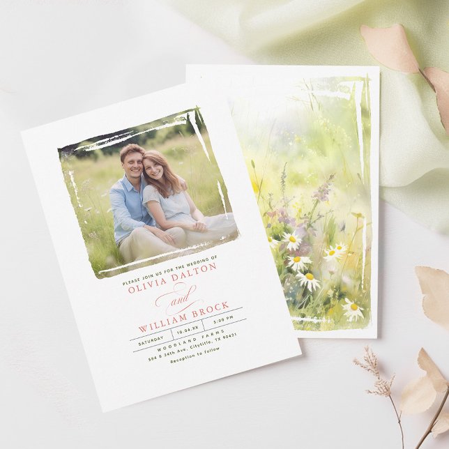 Wildflowers Meadow Elegant Romantic Wedding Photo Invitation (Creator Uploaded)