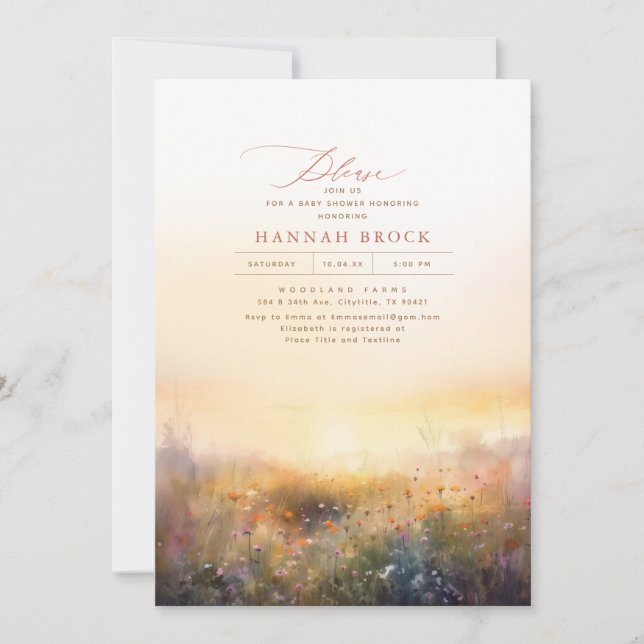 Wildflowers Meadow Elegant Summer Baby Shower Invitation (Front)