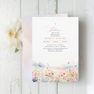 Wildflowers Meadow Elegant Summer Baptism Invitation