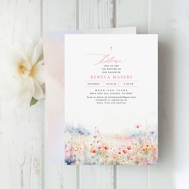 Wildflowers Meadow Elegant Summer Baptism Invitation (Creator Uploaded)