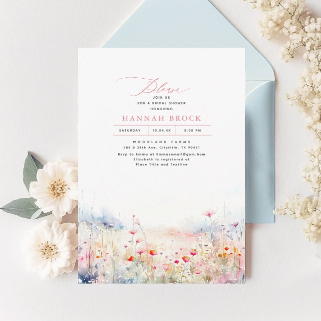 Wildflowers Meadow Elegant Summer Bridal Shower Invitation (Creator Uploaded)