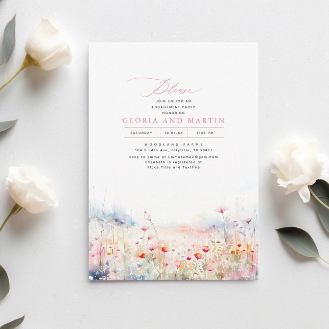 Wildflowers Meadow Elegant Summer Engagement Party Invitation (Creator Uploaded)
