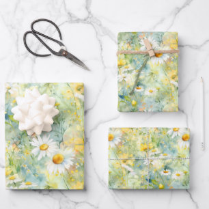 Wildflowers Meadow Summer Foliage Boho Modern Wrapping Paper Sheet