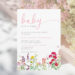 Wildflowers Meadow Sunny Floral Girl Baby Shower Invitation
