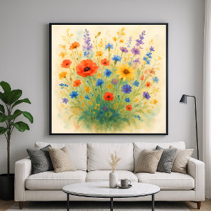 Wildflowers Meadow - Watercolor Painting Style Art Poster