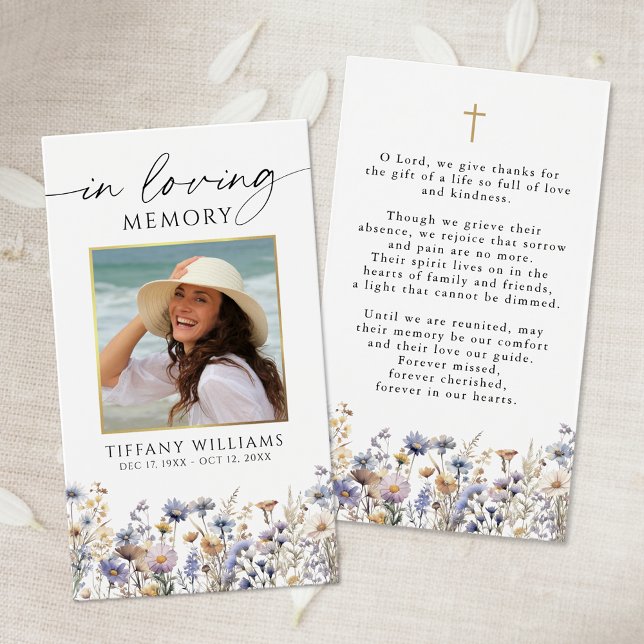 Wildflowers Memorial Funeral Photo Prayer Card (Creator Uploaded)