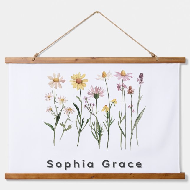 Wildflowers Minimalist Custom Name Hanging Tapestry (Front)