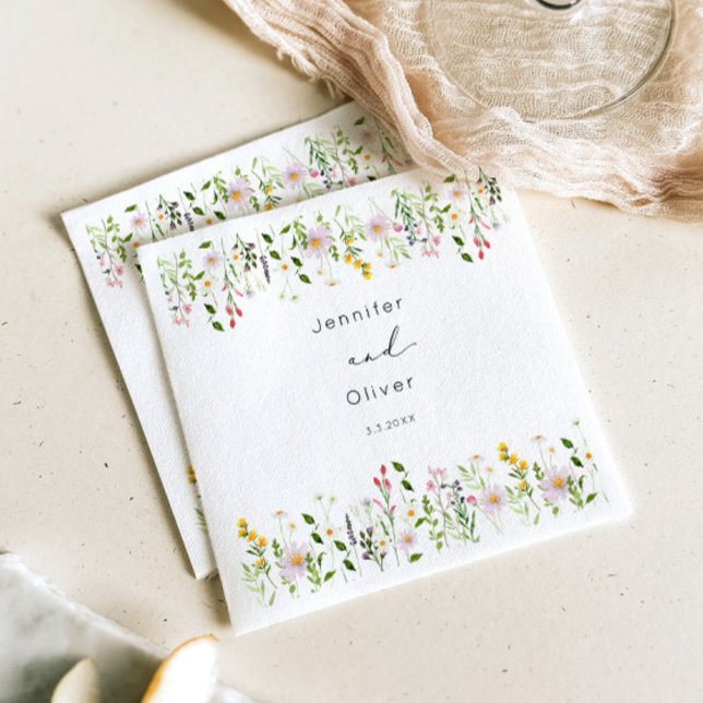 Wildflowers Minimalist Elegant Wedding Script Napkin (Creator Uploaded)