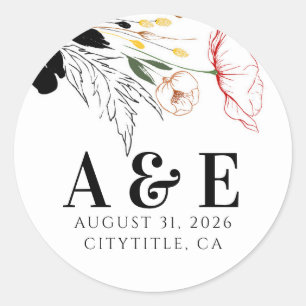 Wildflowers Modern Boho Black Accents  Classic Round Sticker