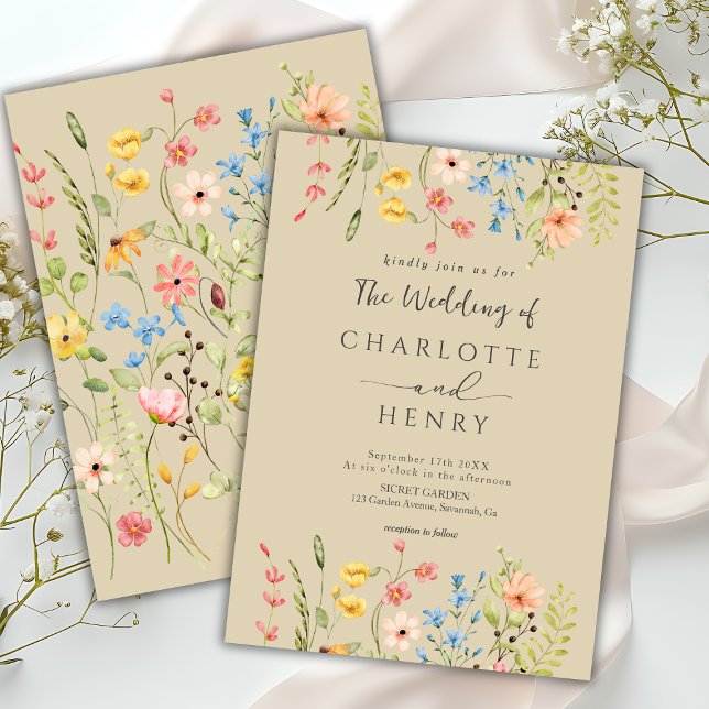  Wildflowers Modern Elegant Neutral Wedding  Invitation (Creator Uploaded)