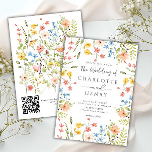Wildflowers Modern Garden QR Code Wedding Invitation