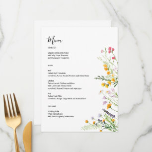 Wildflowers modern Menu card monogrammed on back