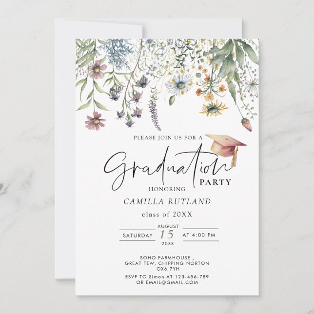 Wildflowers Modern Photo Graduation Party  Invitation (Front)