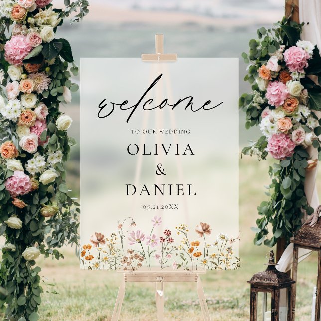 Wildflowers Modern Script Wedding Welcome Elegant Acrylic Sign (Creator Uploaded)